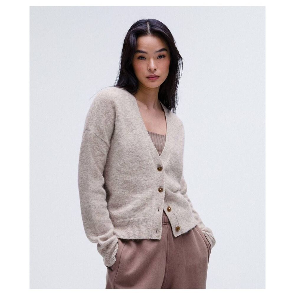 Lululemon Alpaca Wool Blend Beige Knit Cardigan XS Minimalist Sustainable Luxe